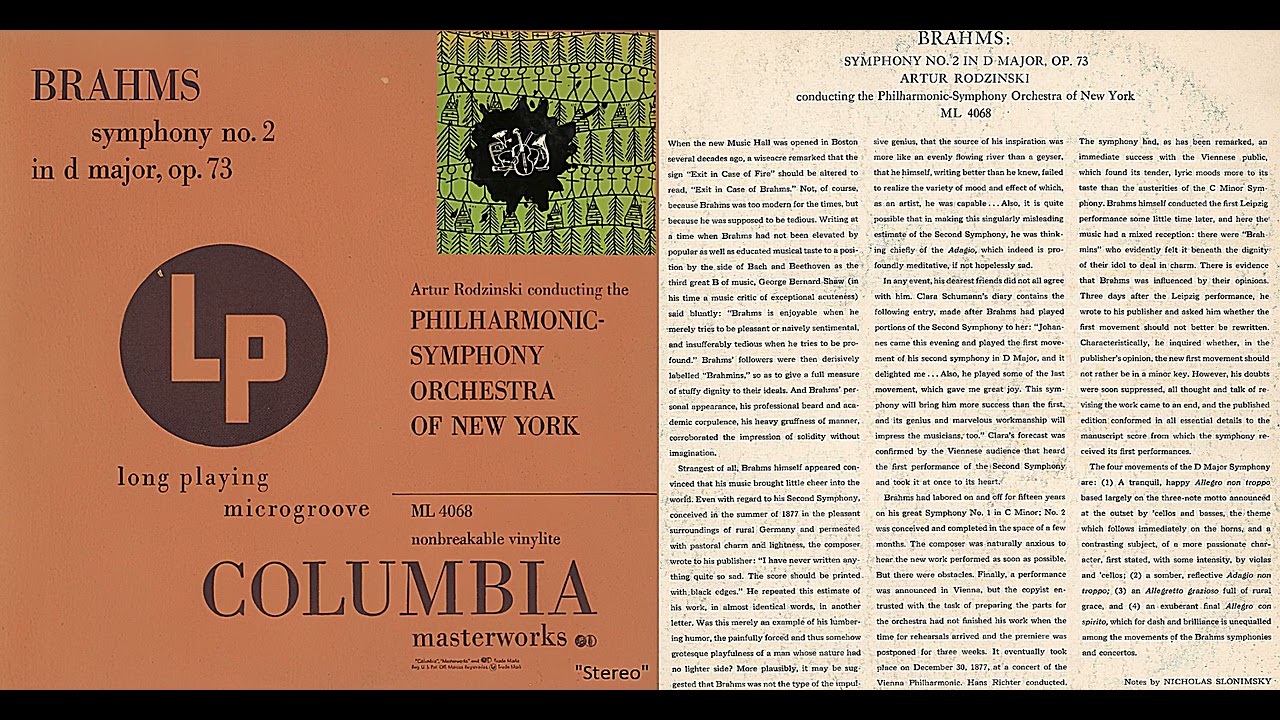 Joh. Brahms: Sinfonie Nr.2 D-Dur op.73 | Philh.Symphony Orchestra of New York, A. Rodzinski |1946|