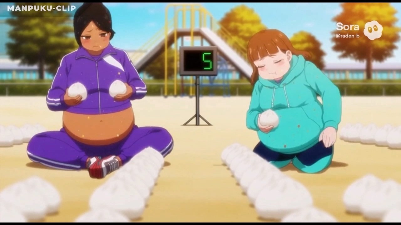 [belly bloated AI anime] Steamed pork buns eating battle