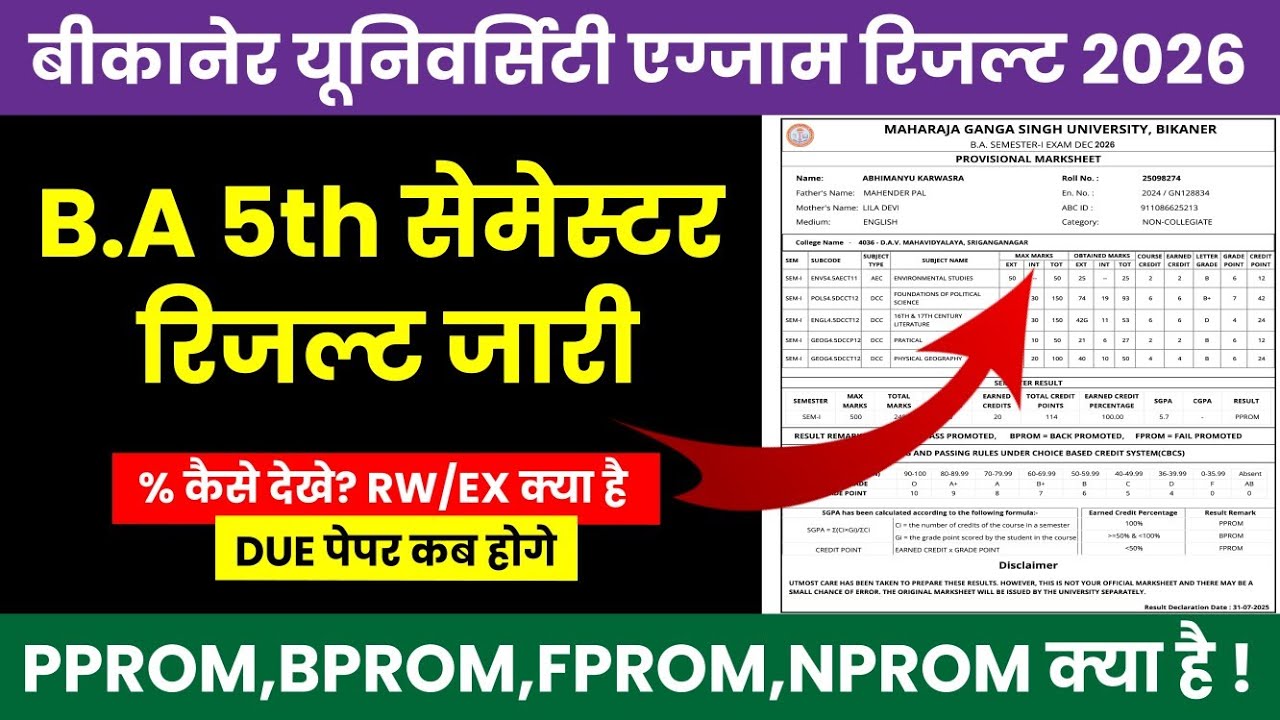 Mgsu B.A 5th Semester Result 2026 Declare |Bikaner University B.A 5th Semester Result Kaise Dekhe 