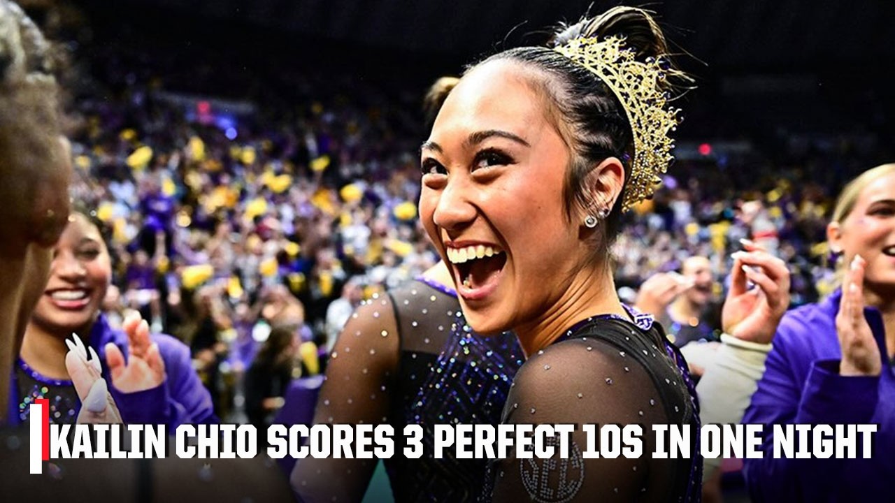 Кайлин Чио из LSU получила 3 ​​идеальные десятки в матче против Арканзаса 🔥✨ | ESPN College Gymna...