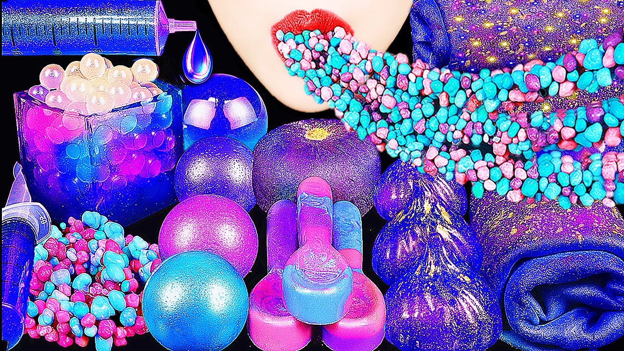ASMR GALAXY FOOD & DRINKS *EDIBLE TOWEL, JELLO SHOOTER, SPOON, BOBA, CANDY, 신기한 물 먹방 EATING SOUNDS