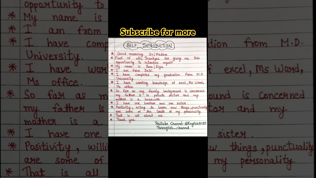 Self introduction for interview &lrm;@English21189#youtubeshorts #youtube #shorts #shortsvideo #viral