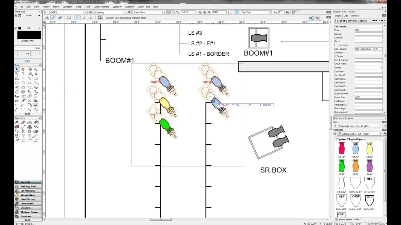 5 - Laying out box boom and side light positions on your VW Light Plot