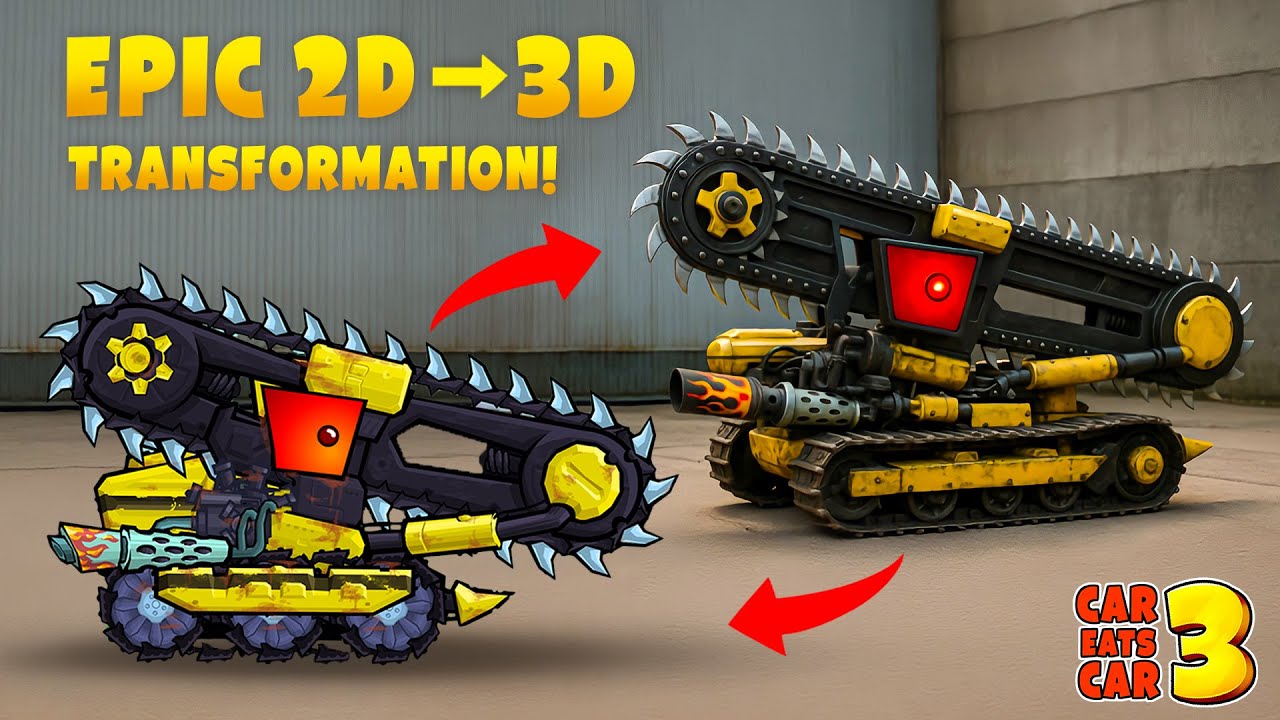 Эта машина трансформируется из 2D в 3D | Car Eats Car 3