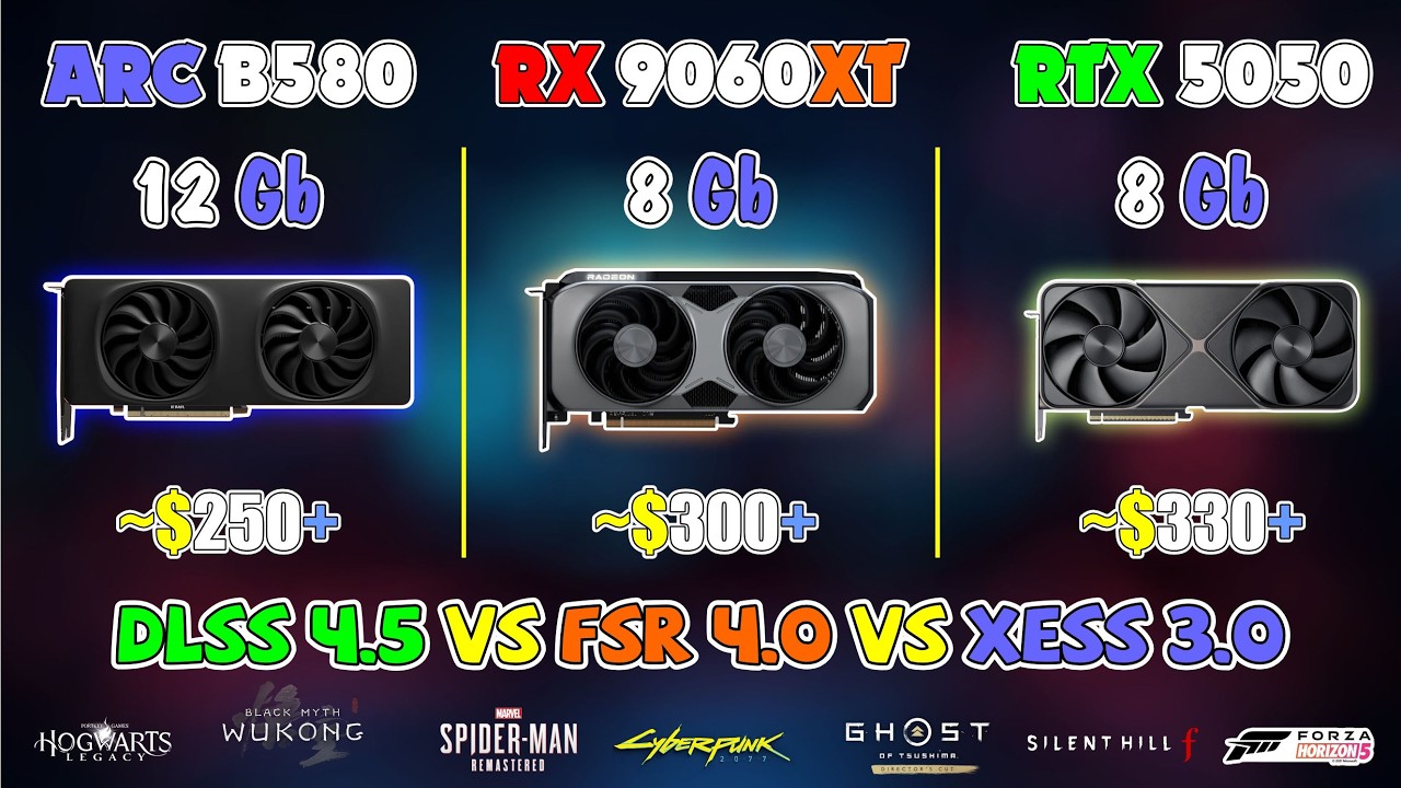 RTX 5060 vs ARC B580 vs RX 9060XT: DLSS 4.5 vs XeSS 3.0 vs FSR 4.0 Test in Games