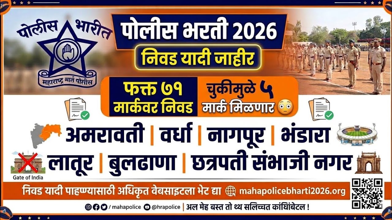 पोलीस भरती 2026 निवड यादी जाहीर | लेखी परीक्षेचे गुण | police bharti 2025 selection list
