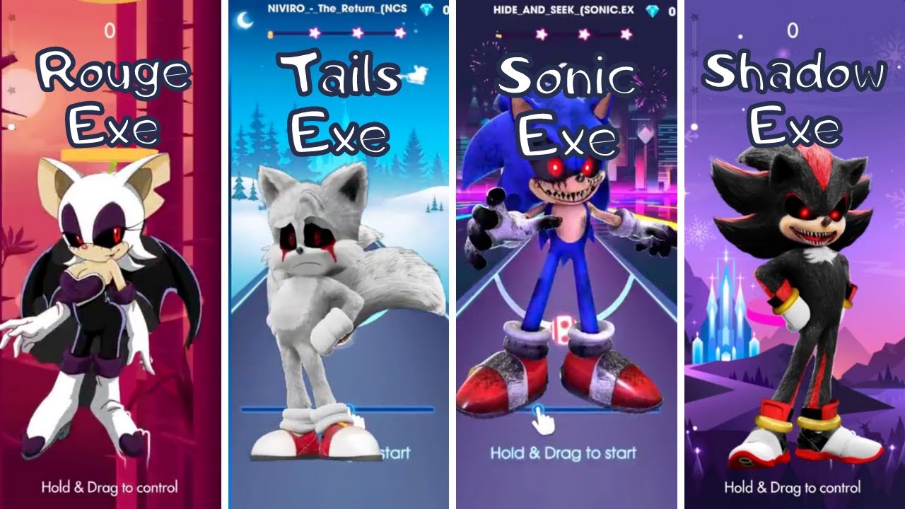 Rouge Exe Vs Tails Exe Vs Sonic Exe Vs Shadow Exe Vs Beat Roller | Smash Colors 3D - Tiles Hop EDM