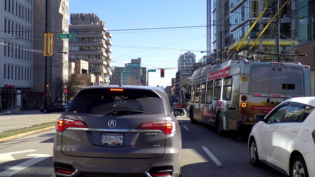 Vancouver Canada BROADWAY - Major Commuting Route in City - Driving Across Town - W to E