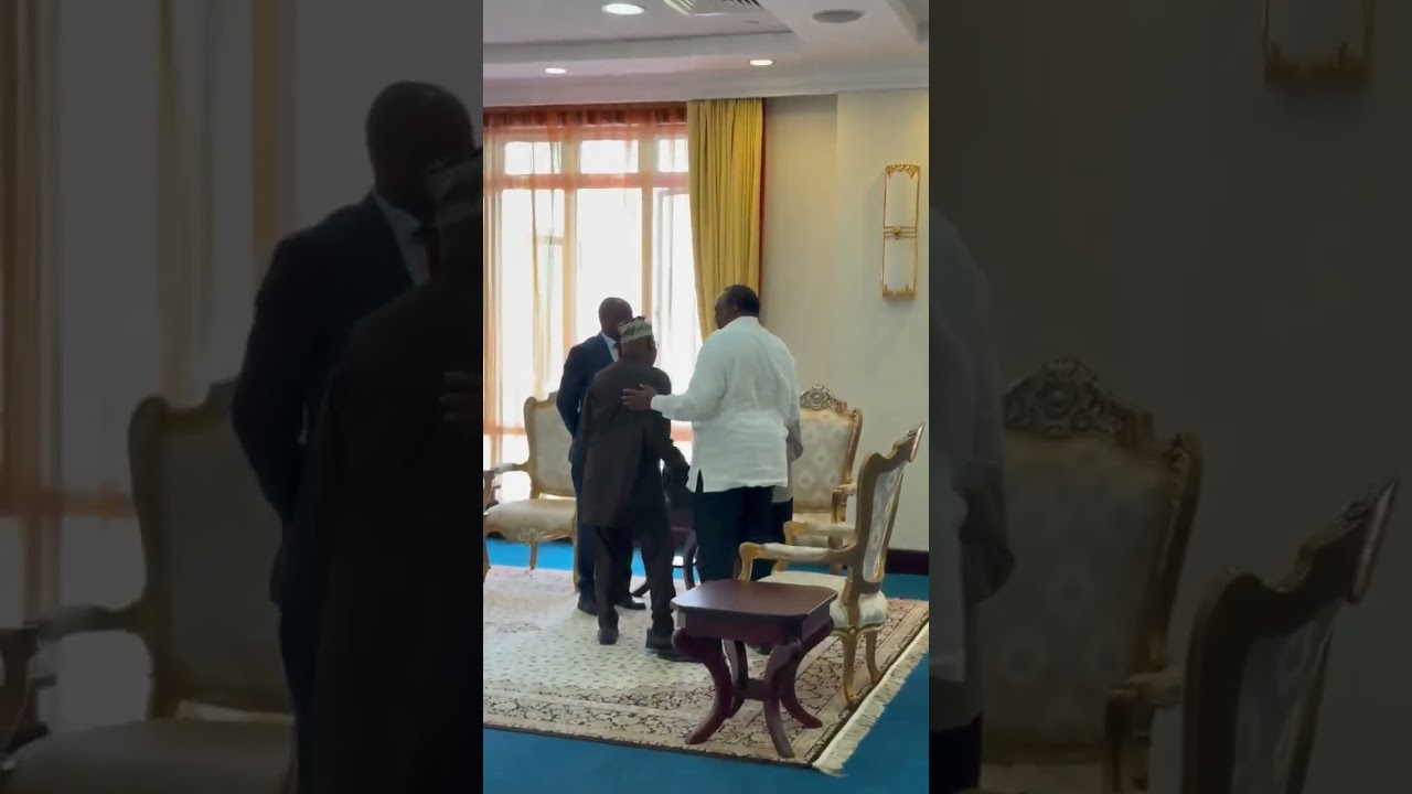 Former President Uhuru Kenyatta light moment with Obasanjo & Other leaders in Entebe for EU-AU talks