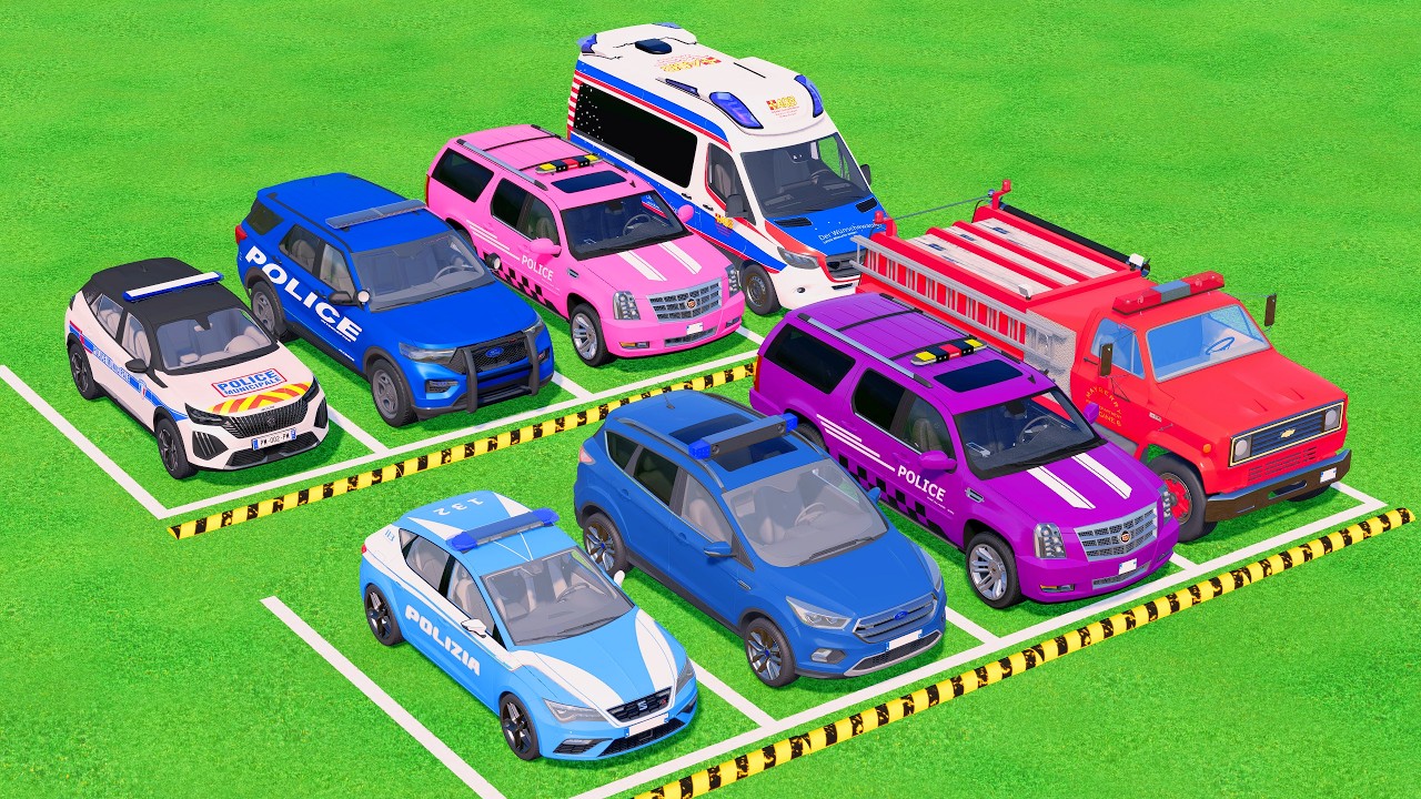 VUS GAME - TRANSPORTING POLICE CARS, FIRE DEPARTMENT, AMBULANCE VEHICLES WITH TRUCKS - FS22 #396