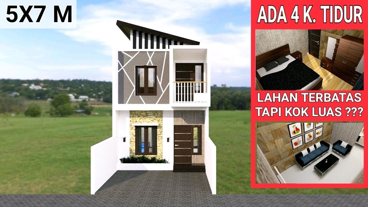 Desain Rumah 5x7 Meter 2 Lantai Dengan 4 Kamar Tidur