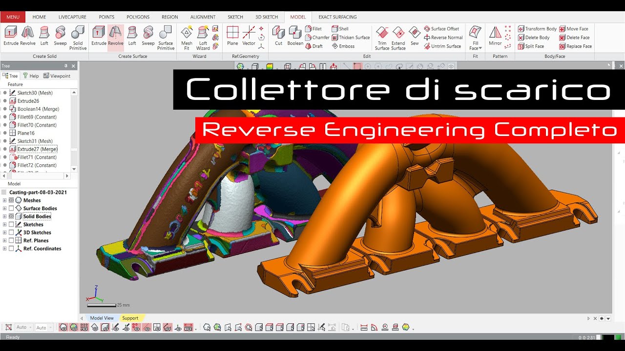 Reverse Engineering di un Collettore di Scarico a 4 Vie – Da STL a file STEP. 4-Way Exhaust Manifold
