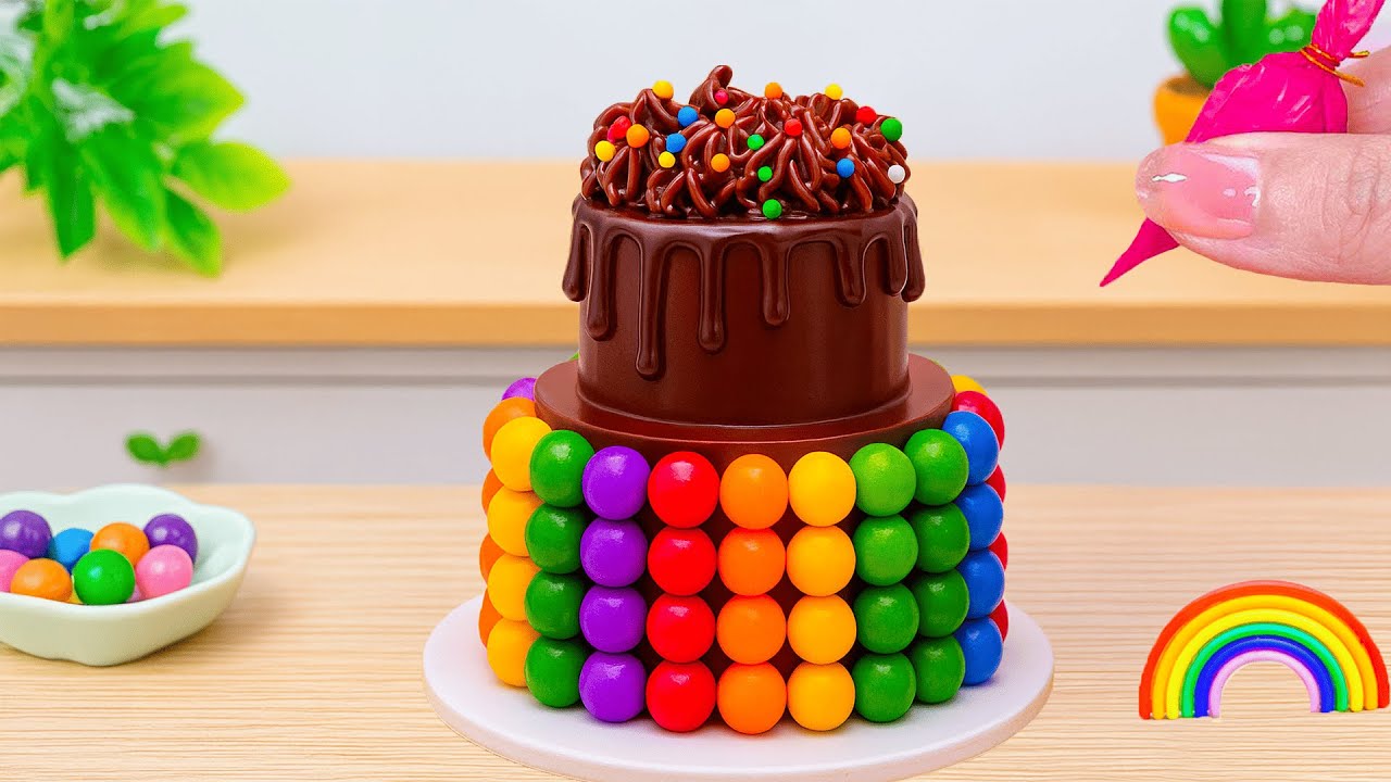 Mini Rainbow Cake Recipe With Chocolate🌈 Cute 2 Tier Rainbow Candy Chocolate Cake 🎂 HT Mini Cakes