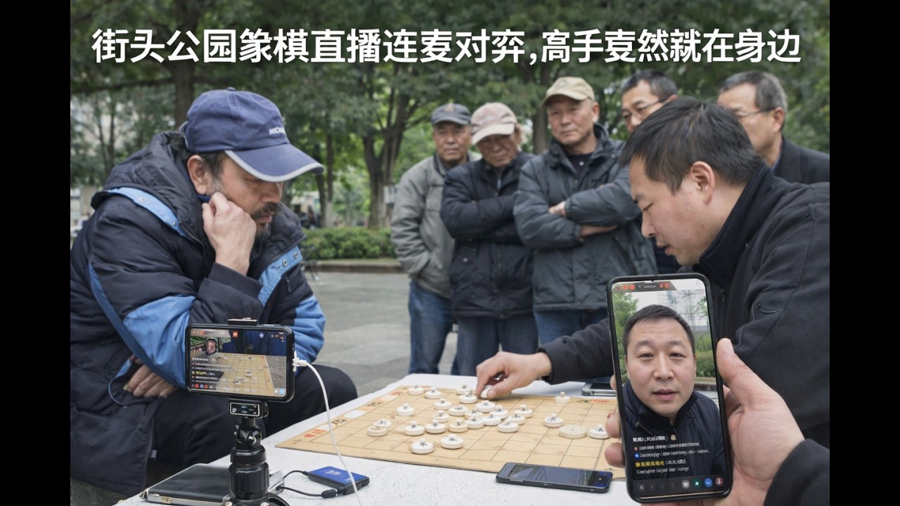 街头公园象棋直播连麦对弈，高手竟然就在身边