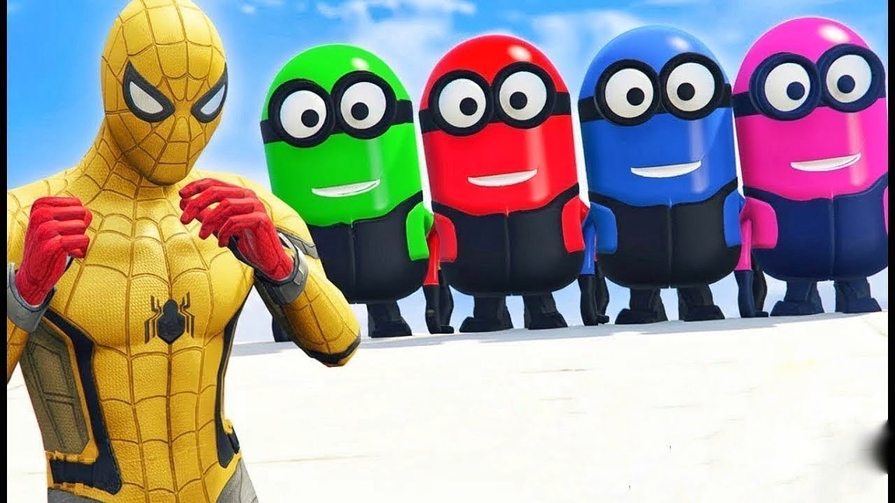 GTA 5 | Crazy Ragdoll - Spiderman On Rainbow Bridge With Minions (Funny Fails Compilations) #556