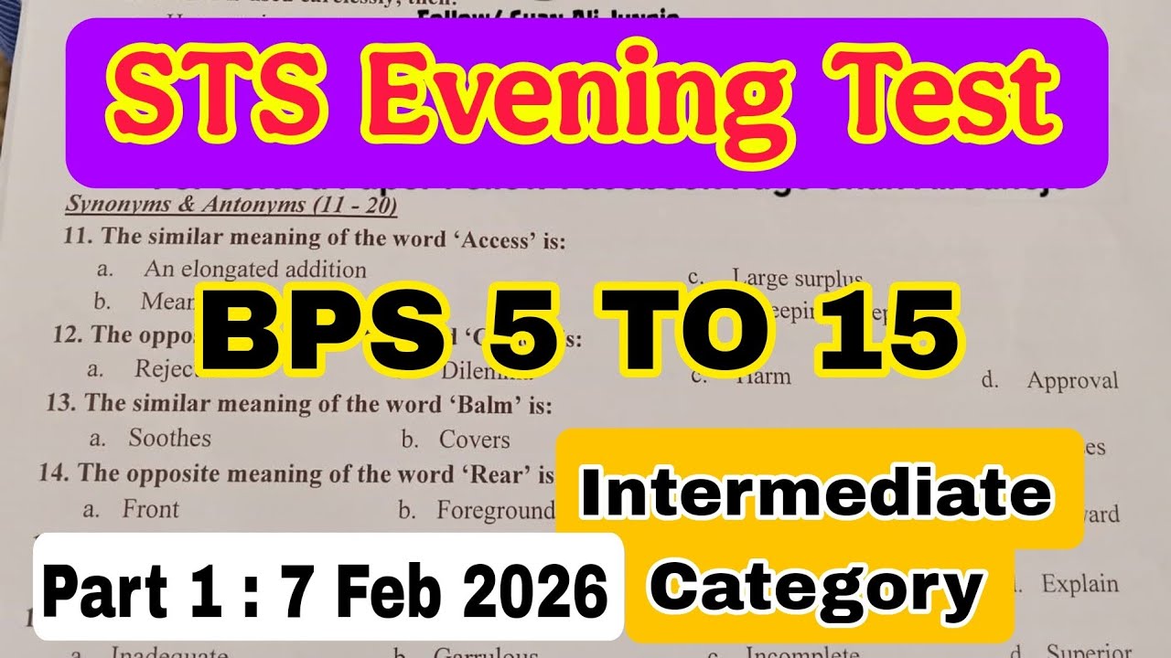 STS intermediate category paper Evening time part 1 | 7-02-2026 | answer keys | second time |