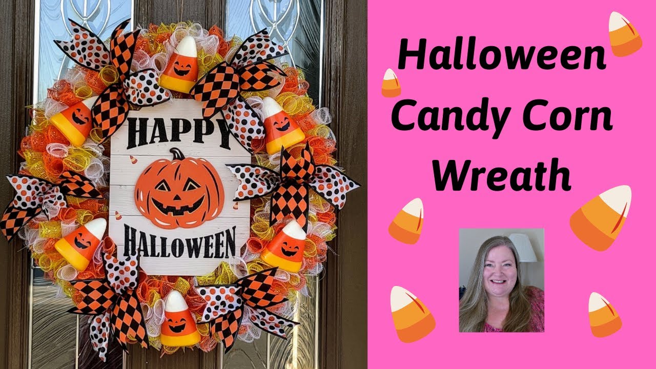 Halloween Candy Corn Wreath Tutorial ~ Dollar Tree Halloween DIY ~ Halloween Wreath DIY