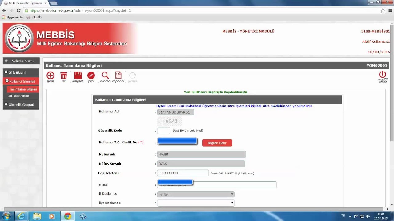 Mebbis Yönetici Modülü Ders 2   Kullanıcı Tanımlama