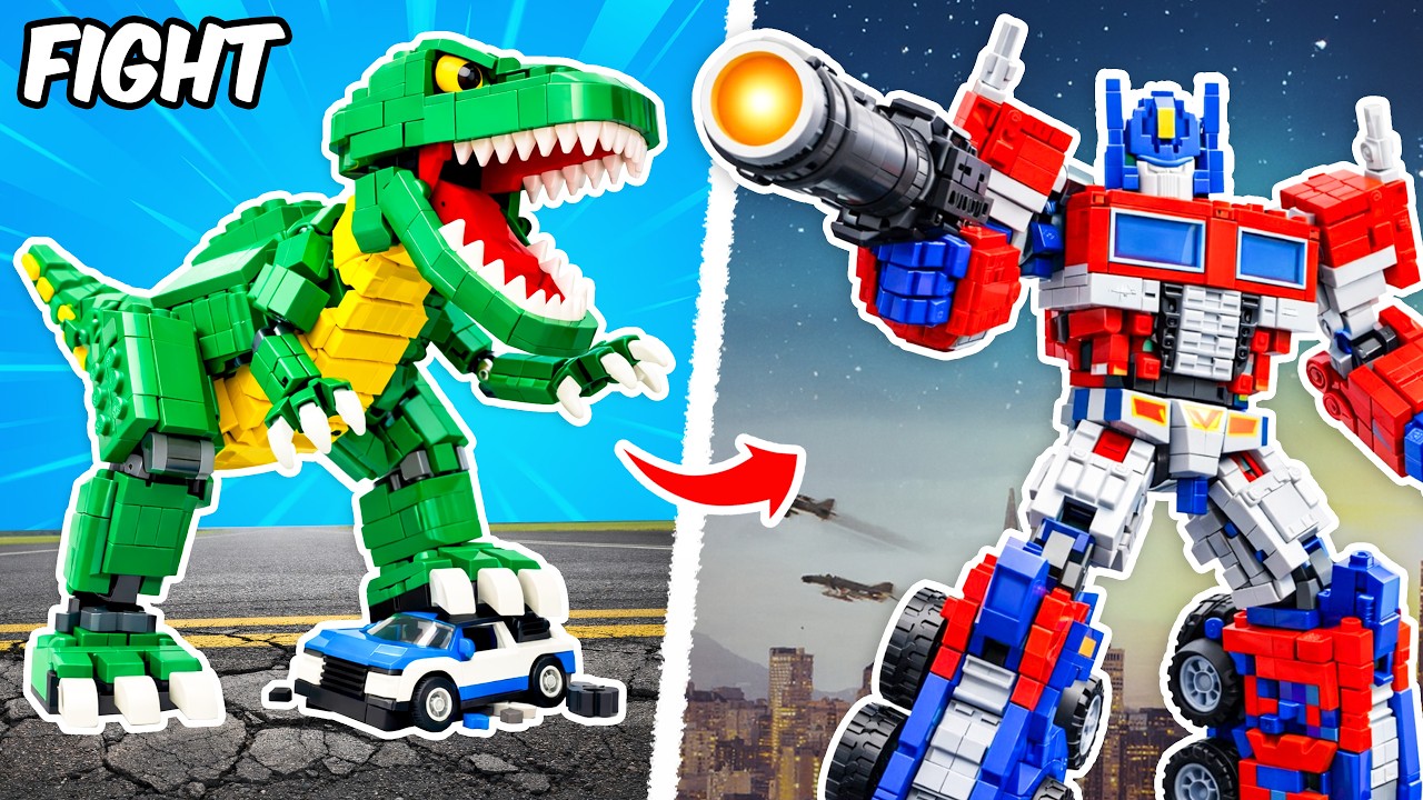 Механический робот Оптимус Прайм против динозавра из LEGO | Канал ROBO Bricks