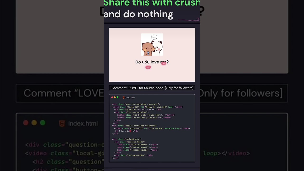 Valentine Day do you love me for your ! Javascript tutorial and react project for beginners