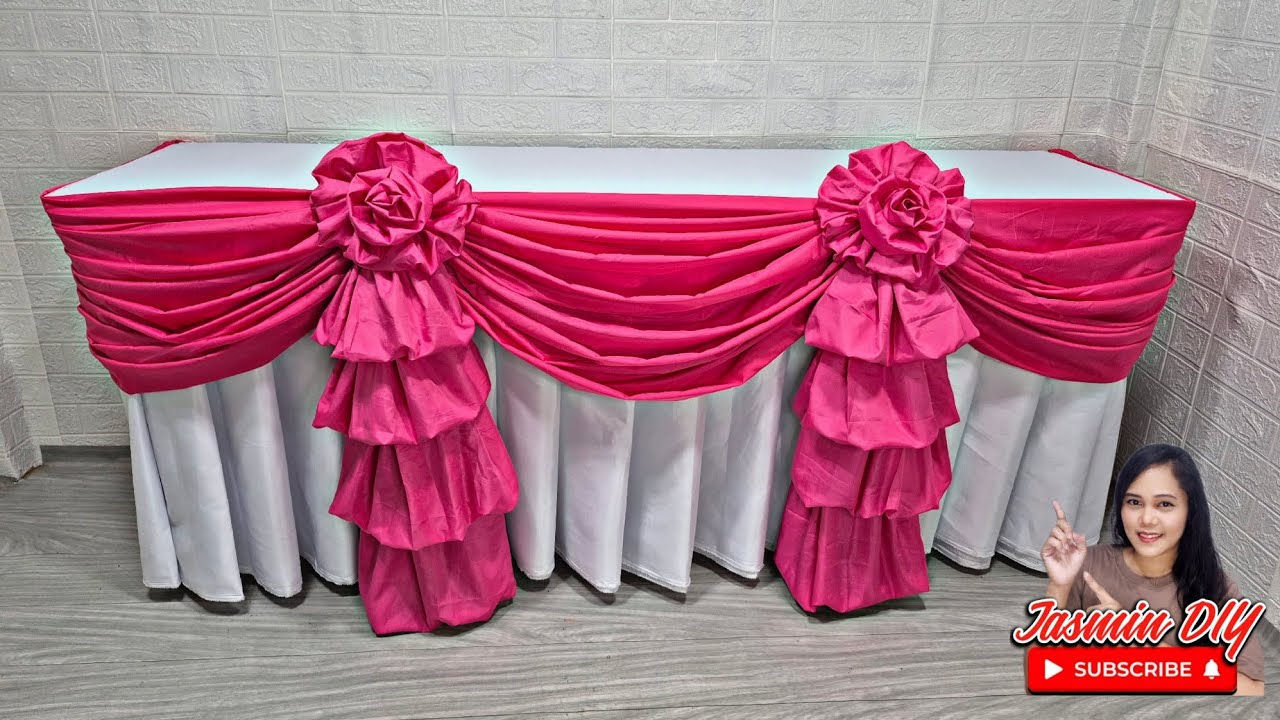 Rose Flower with Chain Folds and Triple Scallop Table Skirt Ideas #tabledecor #diy #trending #viral