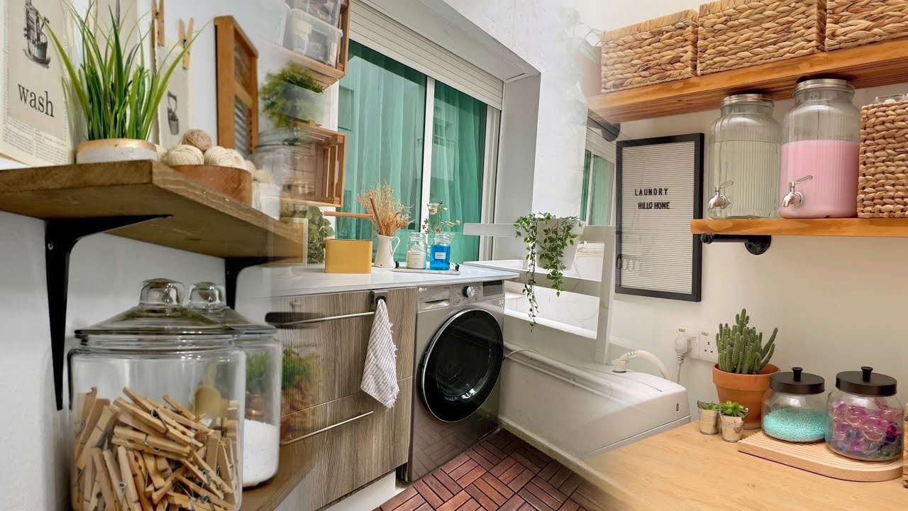 بيت الغسيل 🧺🧴قبل وبعد ديكور افكار وحيل ذكية ✨ لبالكون صغيرbuanderie/diy-idea& decor 👌