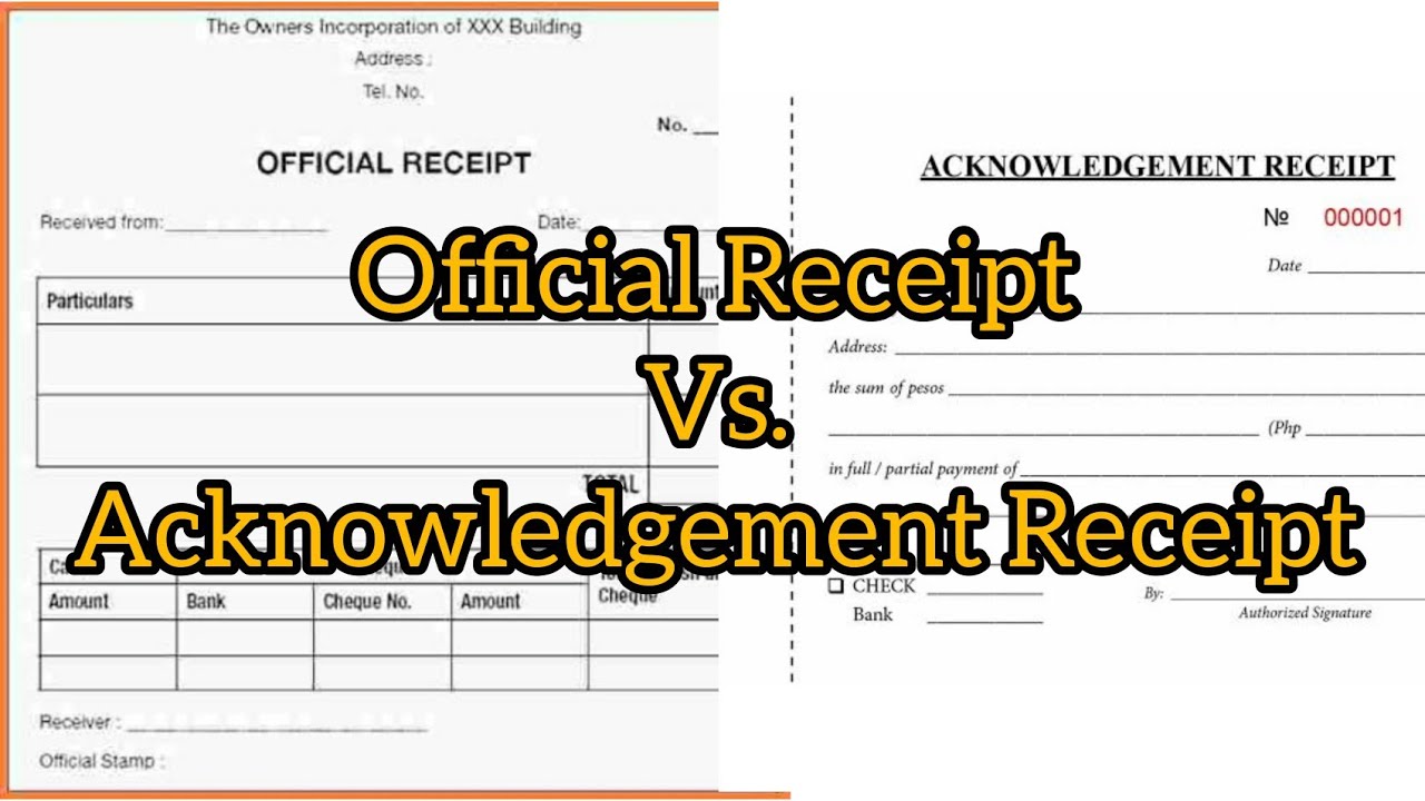 Pagkakaiba ng Official Receipt at Acknowledgement Receipt.