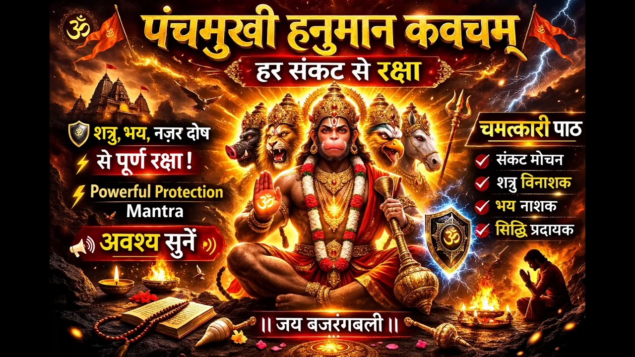 Panchmukhi Hanuman Kavacham | शत्रु, भय, नजर दोष से रक्षा | चमत्कारी पंचमुखी हनुमान कवच |