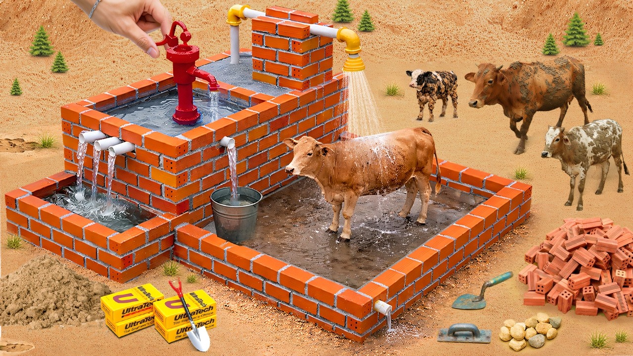DIY Mini Tractor Builds a Brick and Cement Water Well with a Modern Shower | Science Project