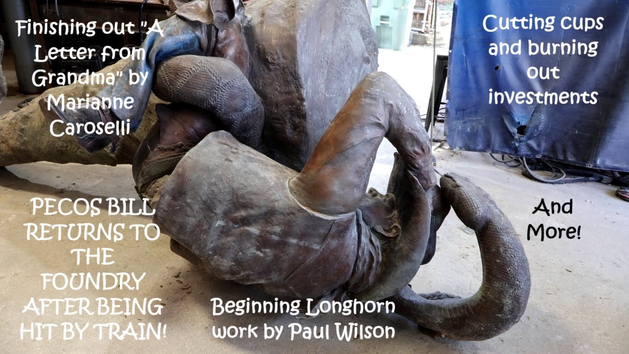 February 7, 2025 - PECOS BILL Sculpture HIT BY TRAIN arrives at foundry, cutting cups and burnout...