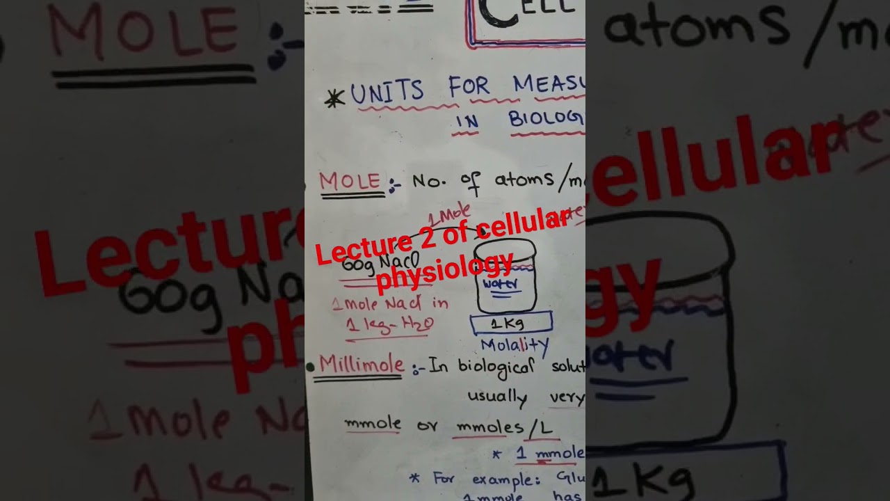 CELLULAR PHYSIOLOGY LECTURE 2 | Units of concentrations in biological solutions | MOLE / MILLIMOLE