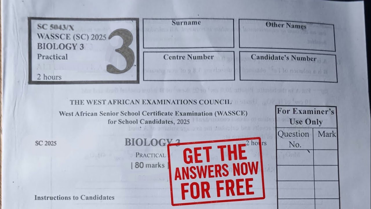 Waec 2025 BIOLOGY Practical questions leaks out. Their correct answers by SirMajesty.Sure A1