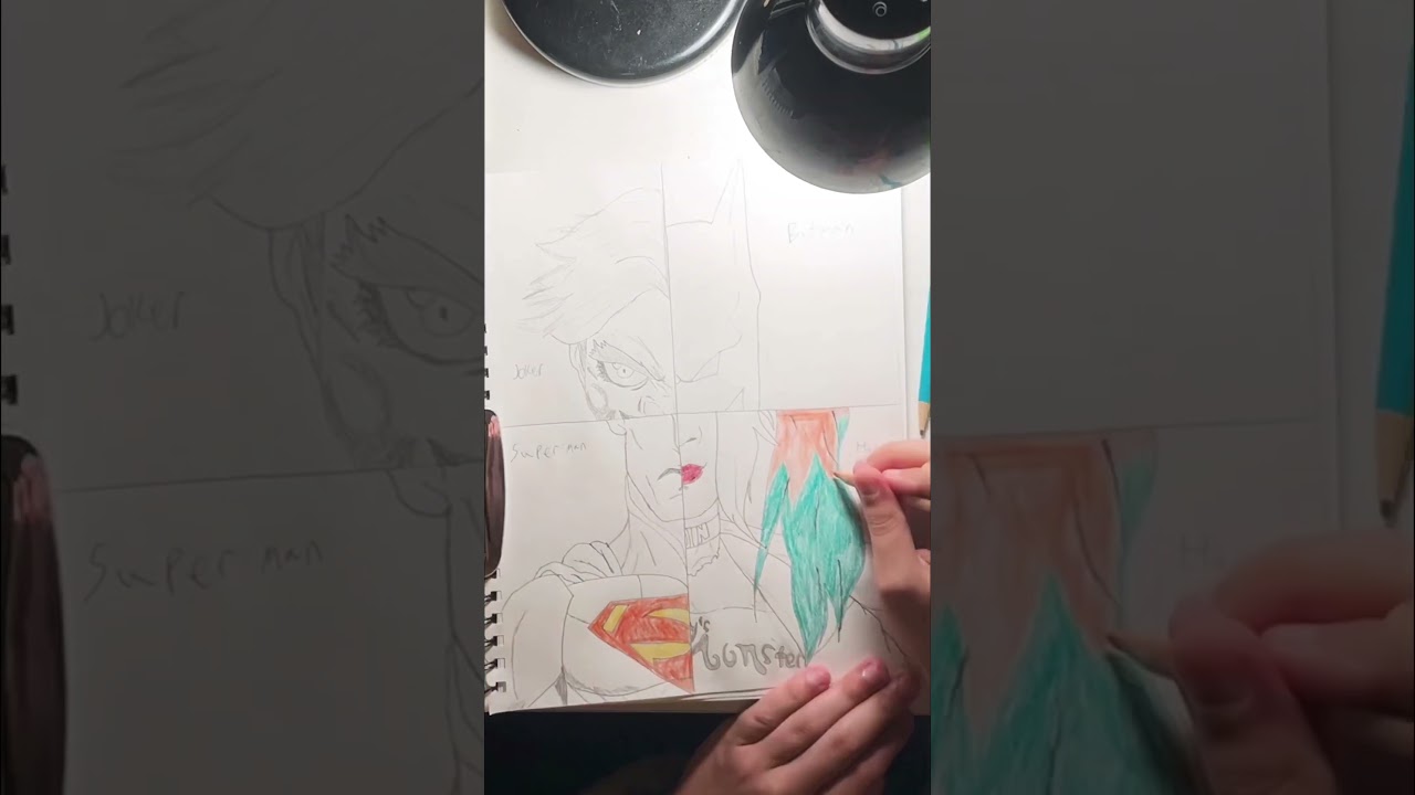 Joker/Batman/Superman/Harley Quinn four way drawing. 