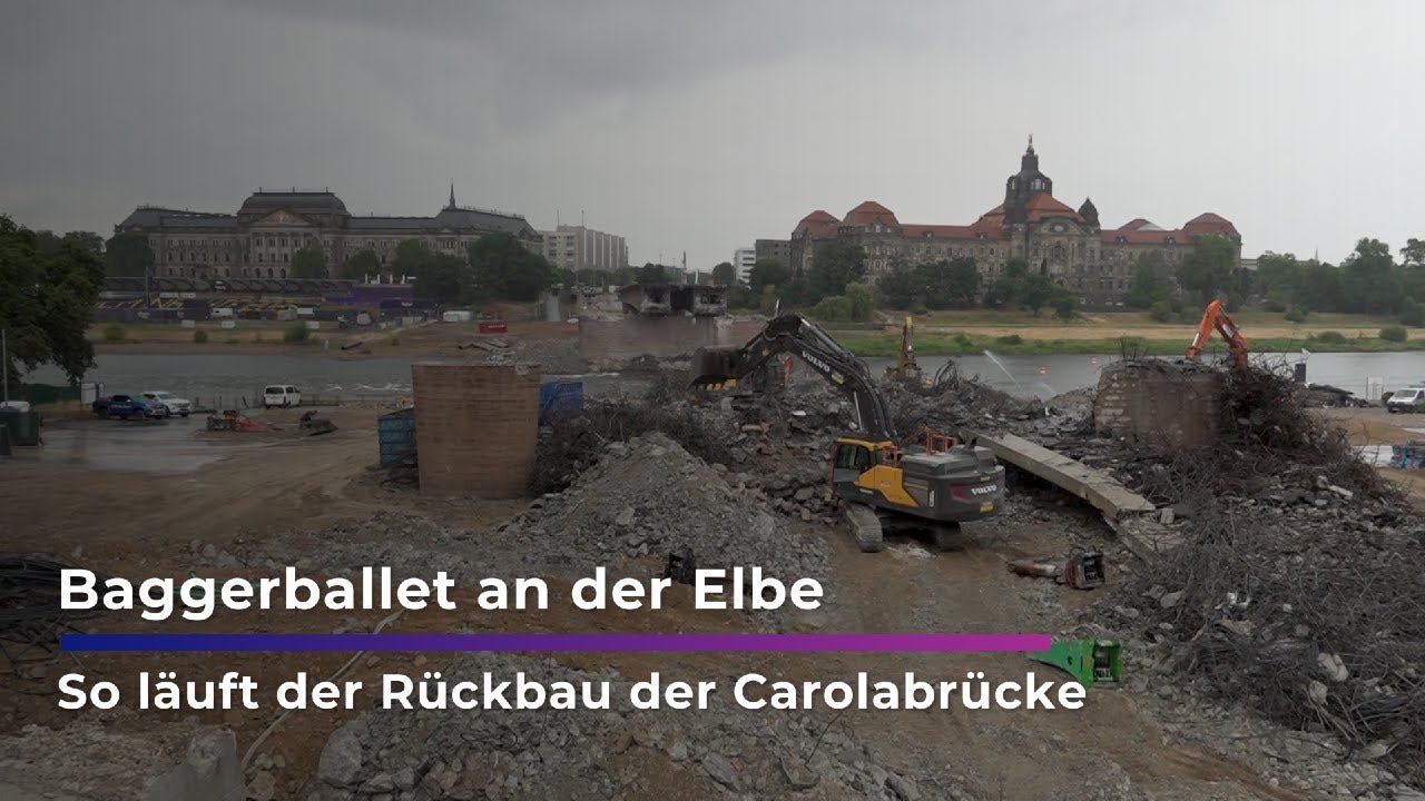Carolabrücke: Rückbau läuft schneller – OB Hilbert besucht Baustelle