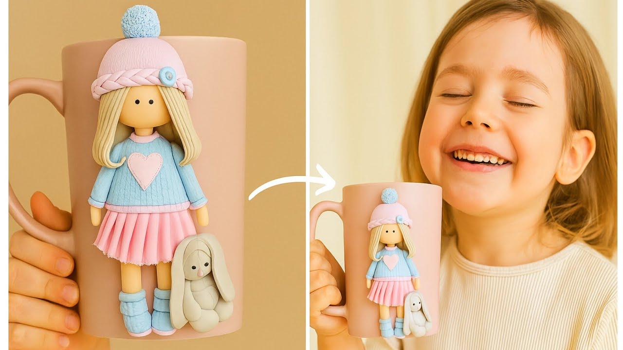 Learn how to make polymer clay mug very easily and quickly💕🍭 |  for beginners | doll mug | no bake🐰