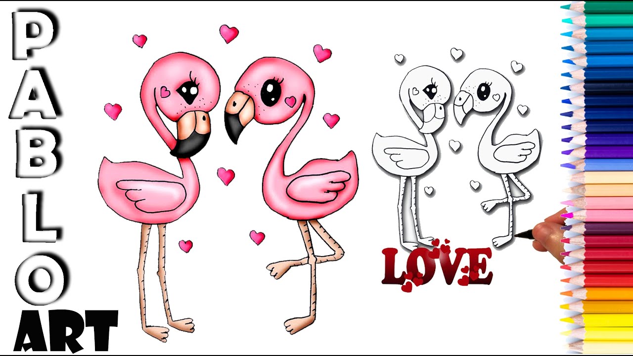 How to draw two Flamingos who is in love | Learn to Draw  step by step