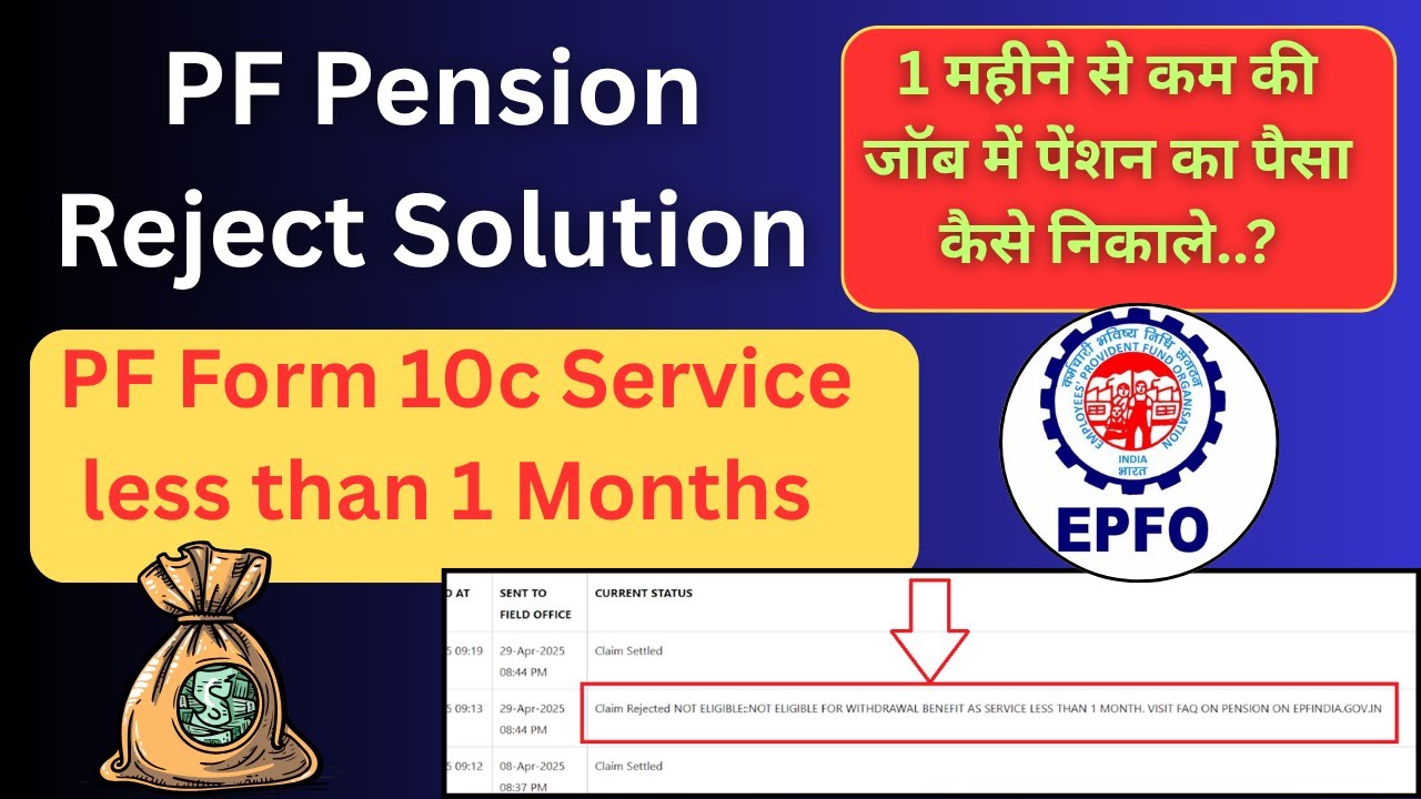 NOT ELIGIBLE FOR WITHDRAWAL BENEFIT AS SERVICE LESS THAN 1 MONTH. Pension  Claim Reject Solution