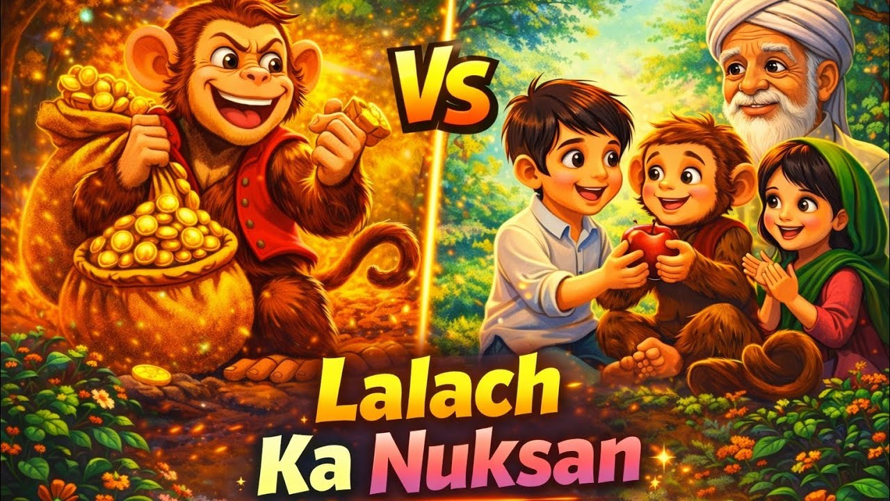 Laalchi Bandar Aur Imaandaar Bachay 🐒 | Moral Story for Kids | Urdu Moral Kahani#youtube#viral 
