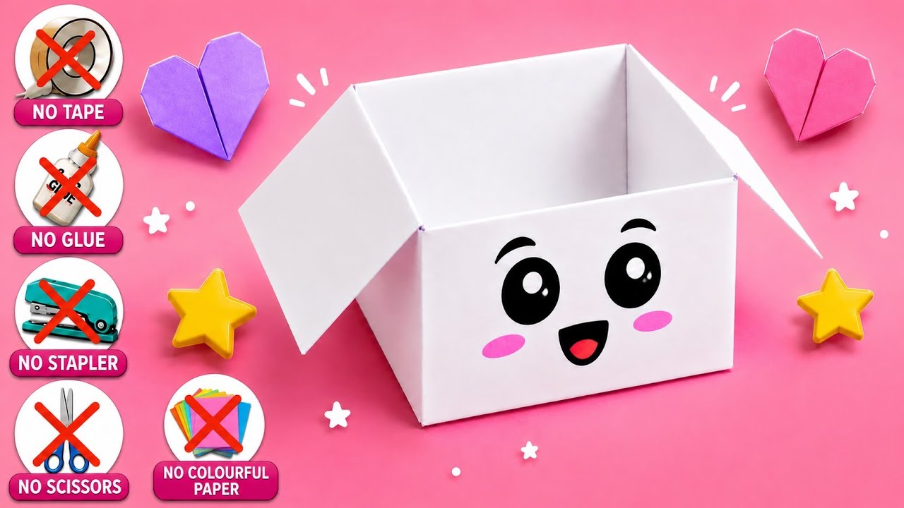 DIY Paper Box | No Glue No Tape | DIY Origami Crafts | Origami Box | School Craft | Paper Craft I...