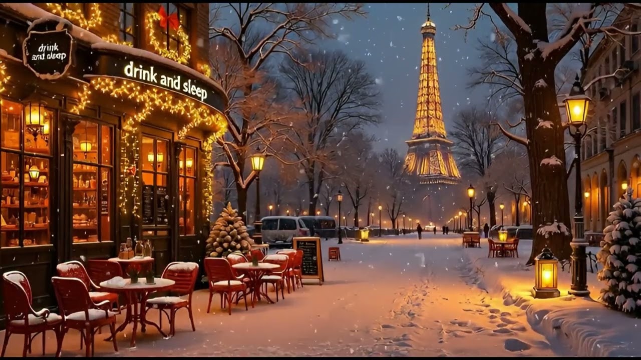 Winter Cafe Jazz ☕❄️ Cozy Paris Night Ambience | Drink and Sleep