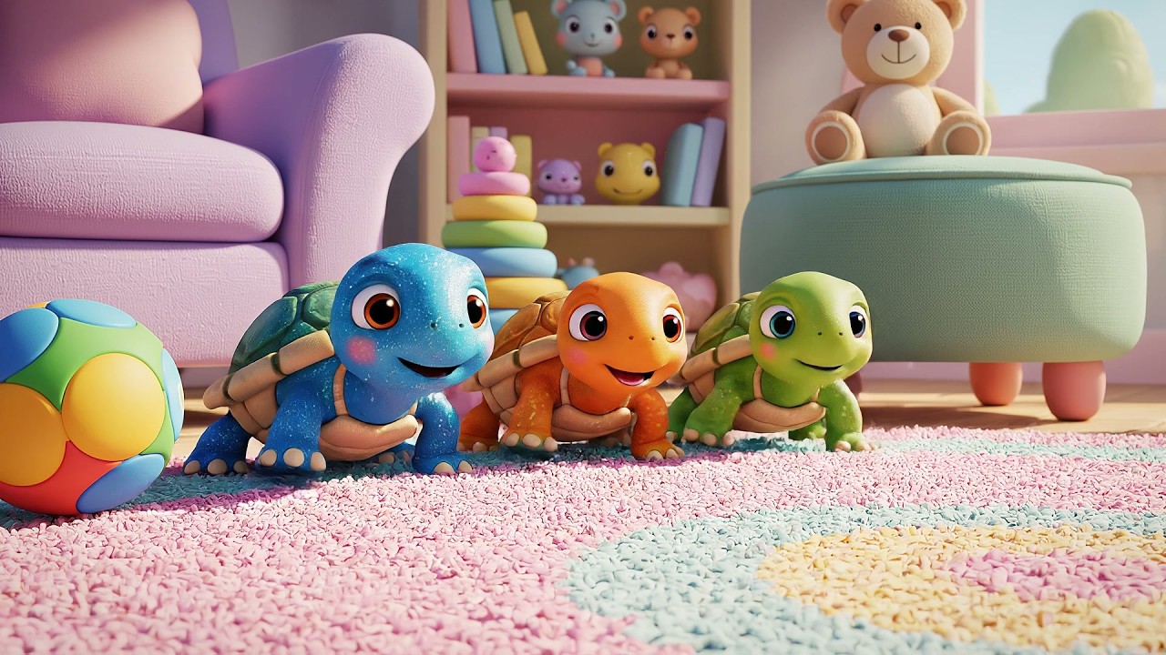 Tres Pequeñas Tortugas de Juguete Gatean | Canciones de Animales y Rimas Infantiles