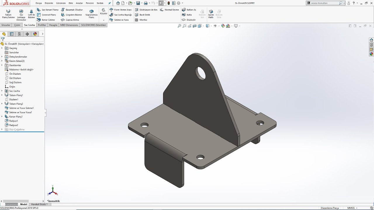 SolidWorks Örnek Çizim Sac Levha #89 (3D solid model example sheet metal)