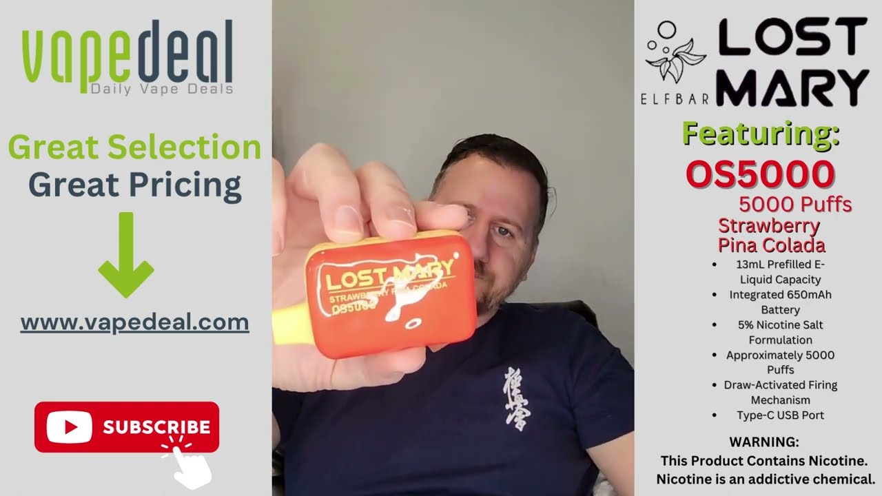 Vape Unboxing & Review: Lost Mary x Elf Bar OS5000 5000 Puff Disposable Vape Strawberry Pina Colada
