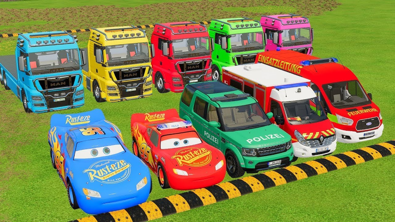 VOLKSWAGEN, FORD, DACIA POLICE CARS & MERCEDES FIRE TRUCK VEHICLES TRANSPORTING ! FS22 #56