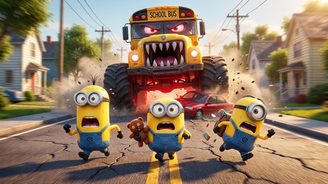 SILLY SCHOOL BUS MONSTER CHASE ! 🚌 Minion Bros vs Monster Truck! | Funny Minions Animation