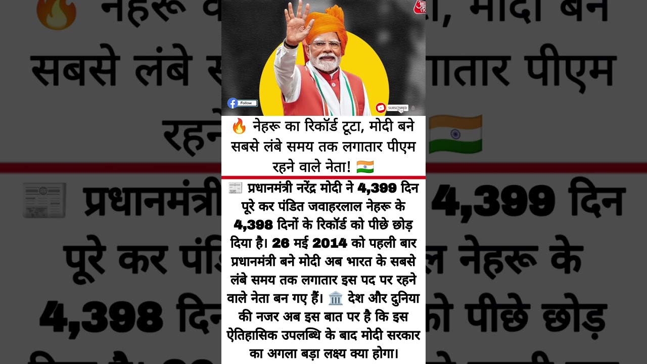 PM Modi Breaks Nehru's Record, Becomes India's Longest-Serving Prime Minister#pmmodi #nehru #news
