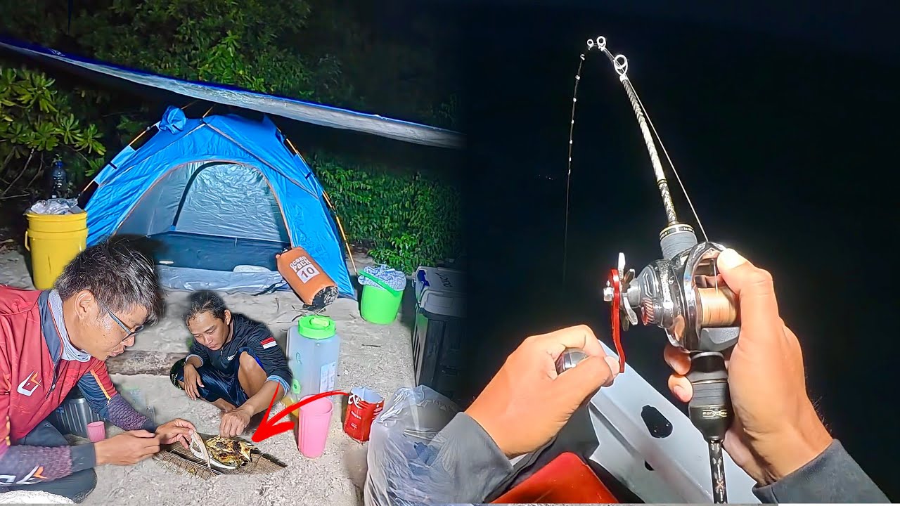 FISHING CAMPING .!! MANCING JIGGING MALAM, DAN TERJEBAK BADAI DI PULAU TAK BERPENGHUNI , HASIL NYA..