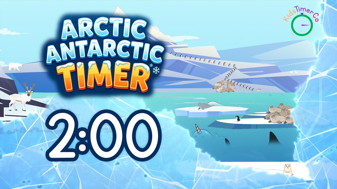 2 Minute Arctic & Antarctic Adventure! 🧊🐧 Ice Melt Visual Timer for Kids