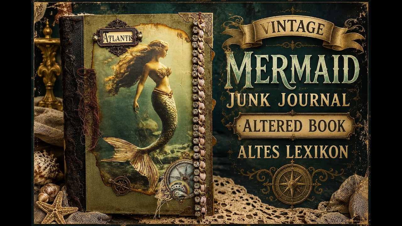 Vintage Atlantis Mermaid Journal, vorwiegend gestaltet mit Funkelkram Papier