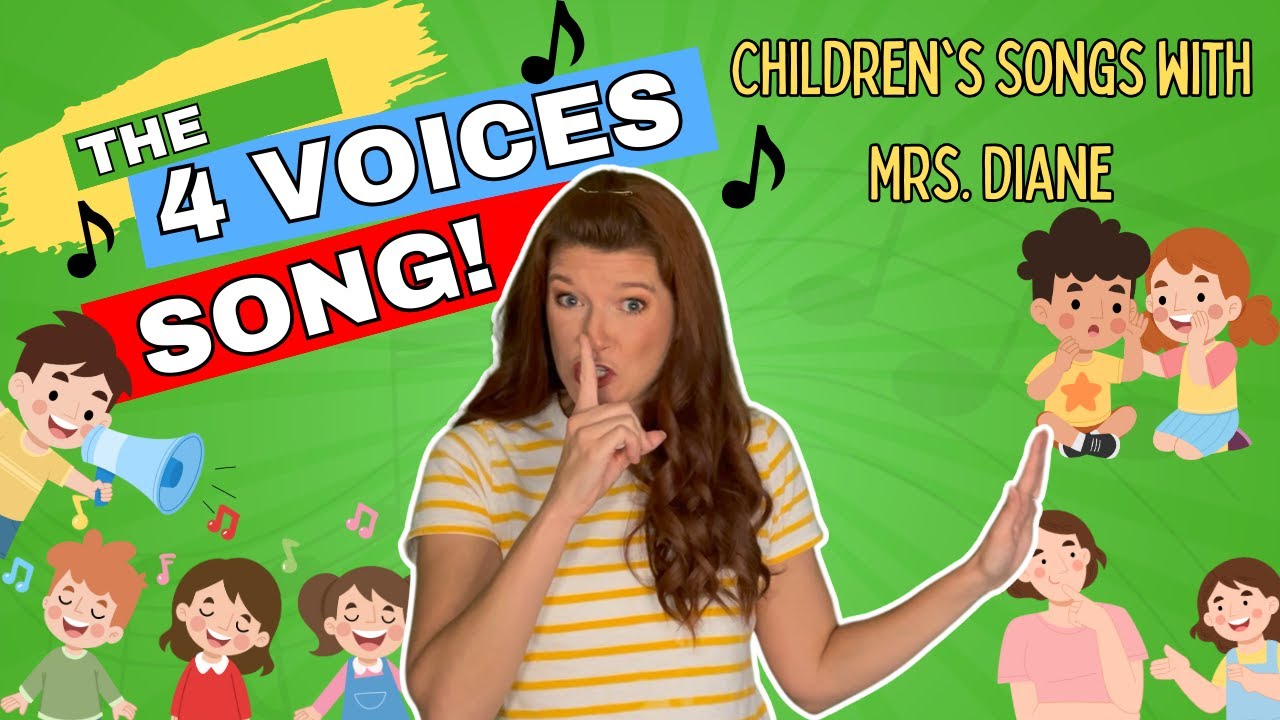 The 4 Voices Song: Discovering Whisper, Talk, Shout, and Sing | A Childrens Song with Mrs. Diane!